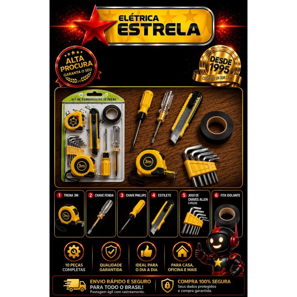 KIT FERRAMENTAS 10 PEÇAS COMPLETO