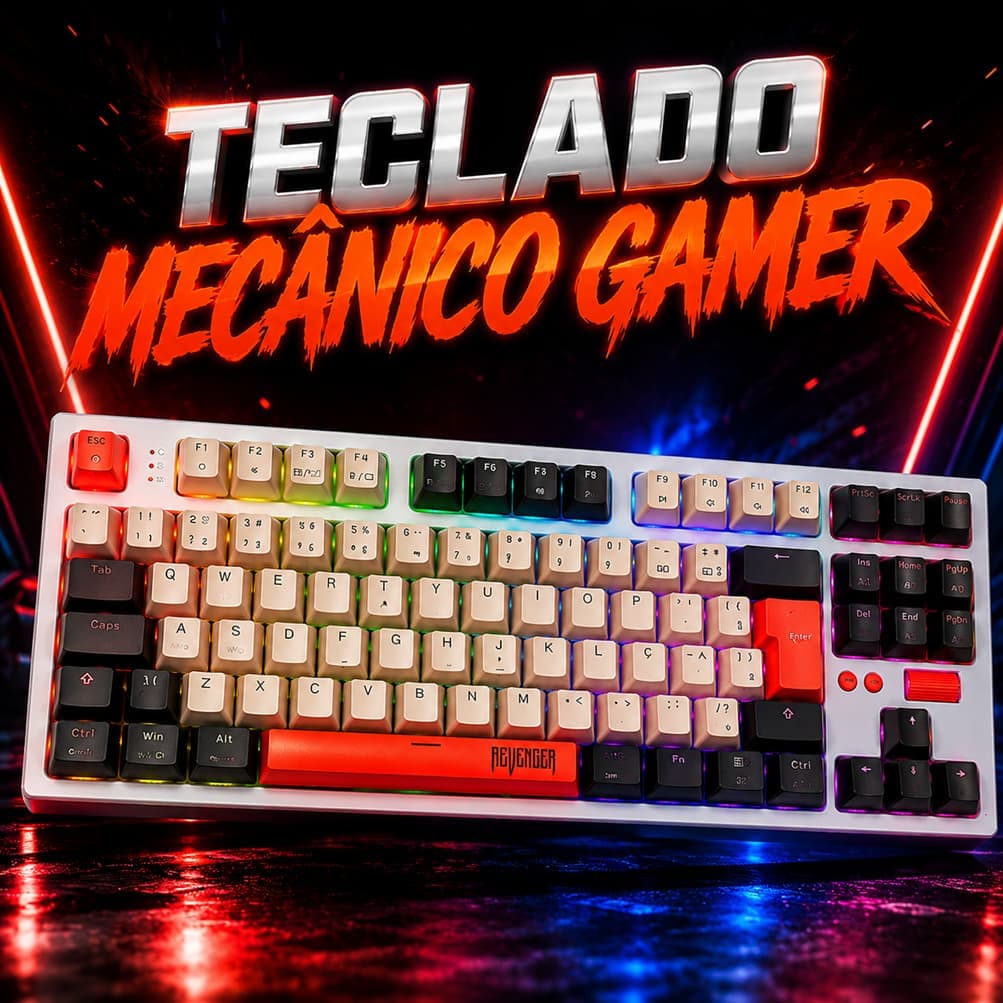 Teclado Gamer Mecânico Anti-Ghosting TE-BKL007 RGB Switch Azul Original Branco ABNT2 Com Fio Para Jogos PS4 Xbox PC Note