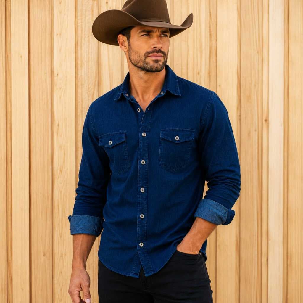 Camisa Jeans Jaqueta Social Masculina Algodão Manga Longa Frio Festa Junina Cowboy