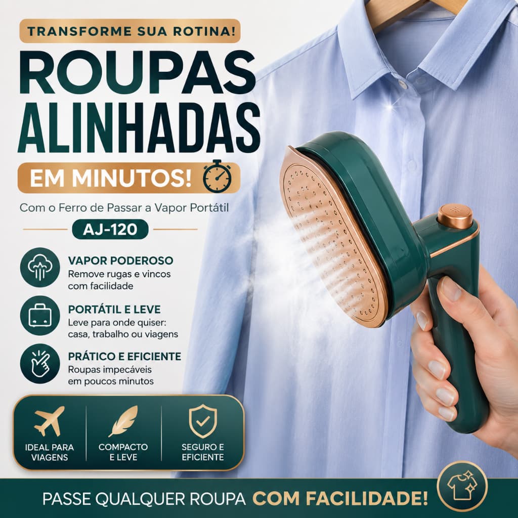 Ferro de Passar a Vapor Portátil Mini Ferro Compacto Viagem Bivolt Desamassa Roupas