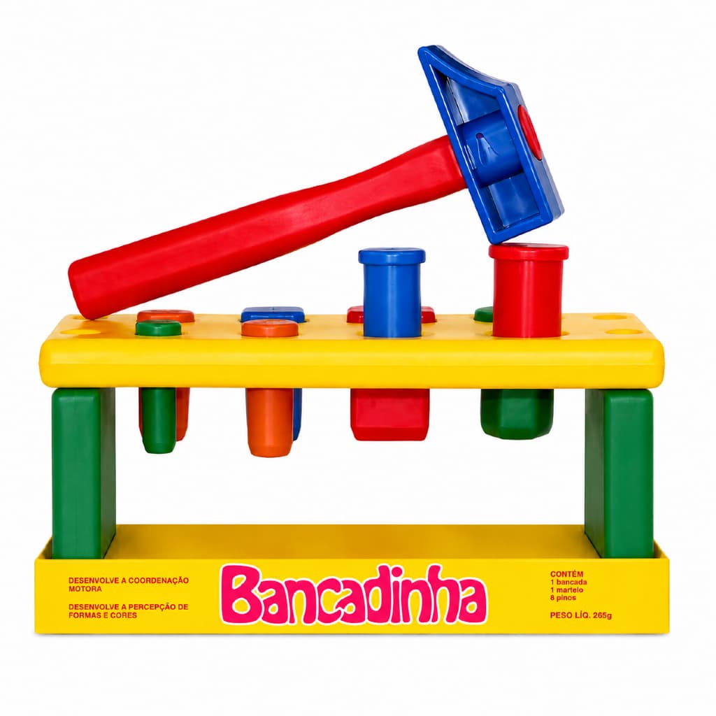 Brinquedo Educativo Para Bebê Bancadinha c/ Pinos e Martelo