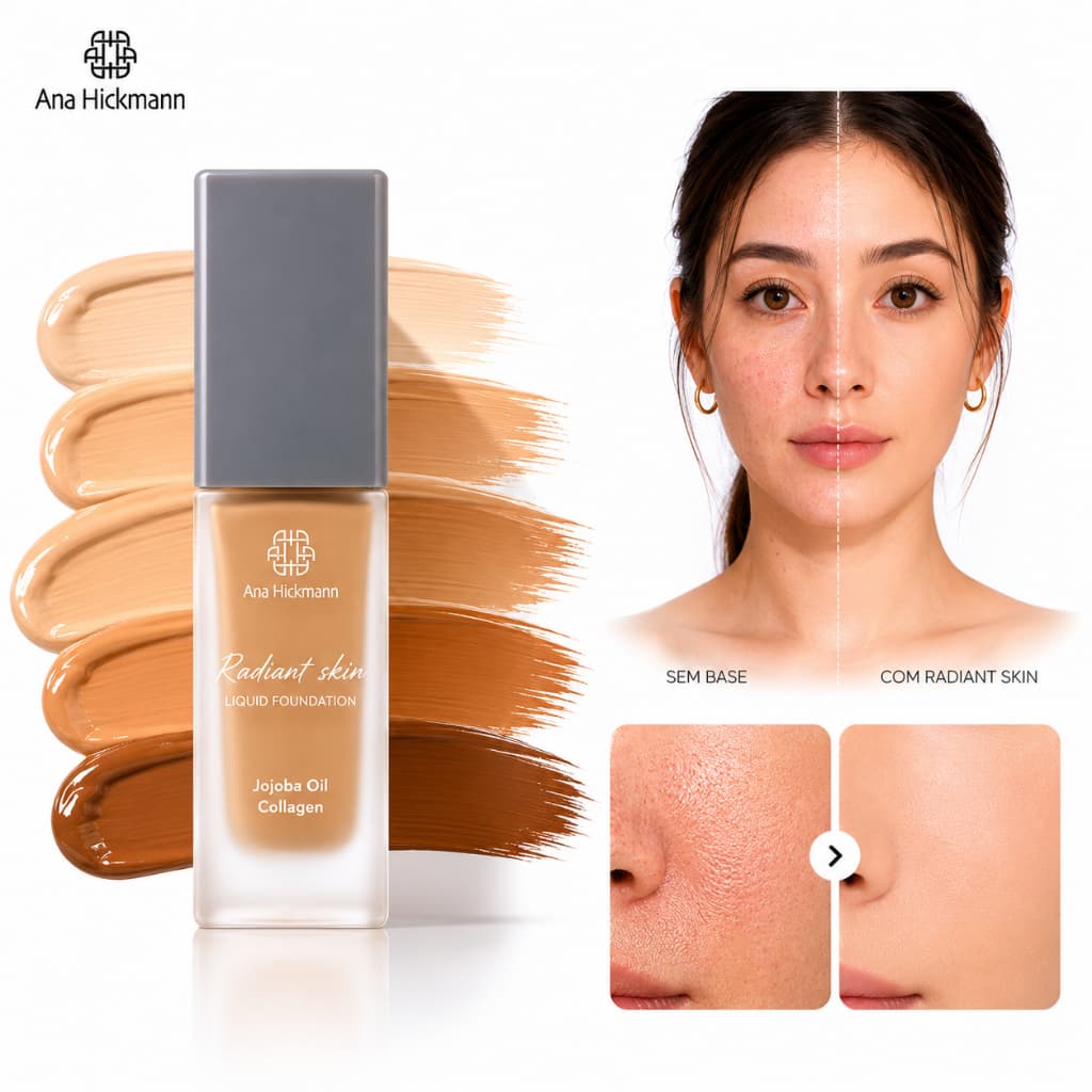 Base Líquida Radiant Skin Ana Hickmann Acabamento Natural Longa Duração Anti Oleosidade