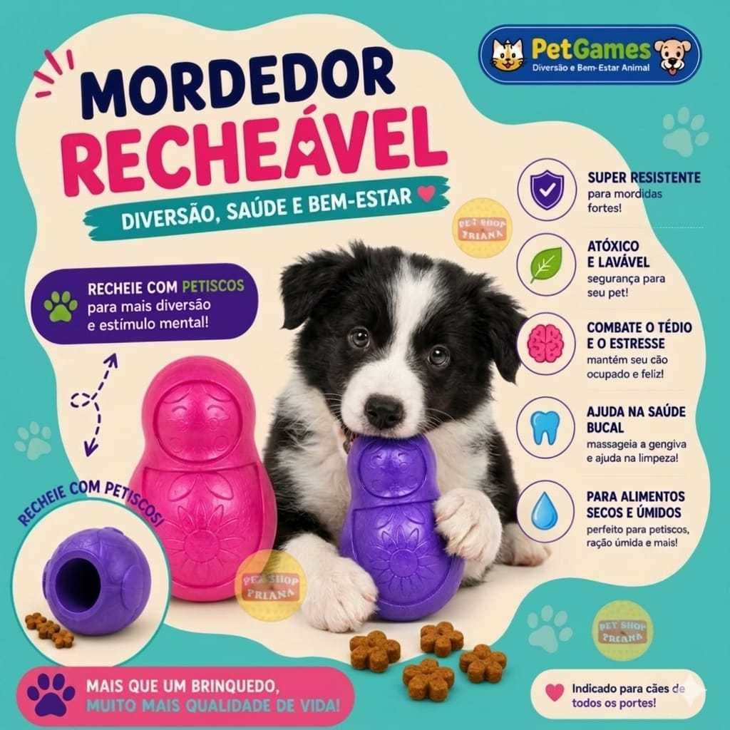 Mordedor Brinquedo Recheável Bonequinha Pet Games para Cachorro Brinquedo Interativo Anti- Stress
