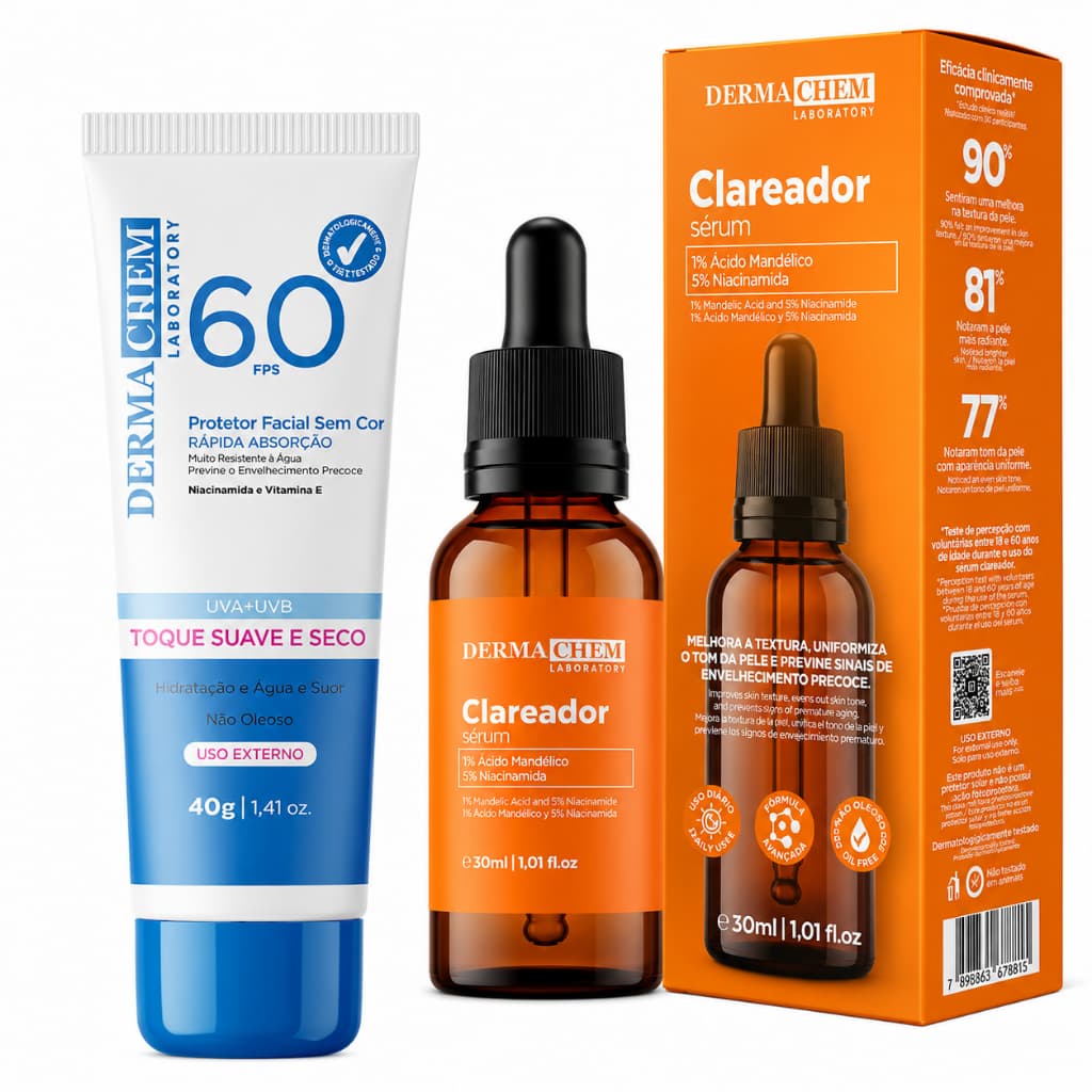 Kit Dermachem FPS 60 Protetor Facial + Sérum Clareador Vitamina C