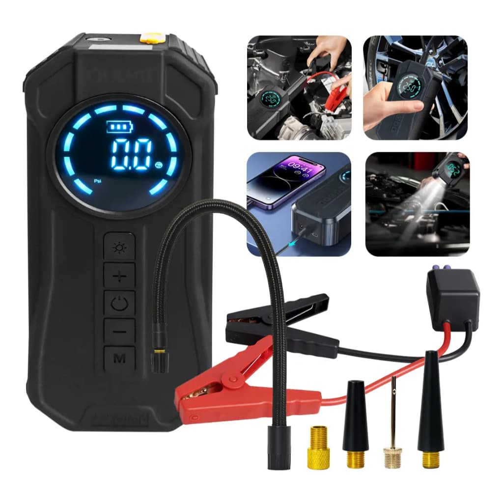 Auxiliar de Partida Carregador Bateria Com Compressor de Ar Emergência Portátil Veicular Automotivo VIVA