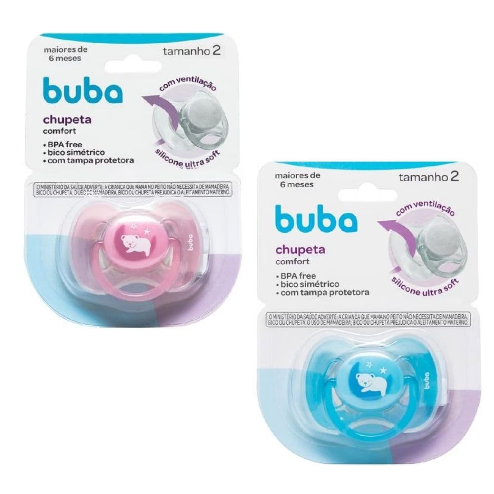 Chupeta Buba Bico Bebe com Tampa Protetora e Ventilação para Proteger a Pele do Bebê Tamanho 2