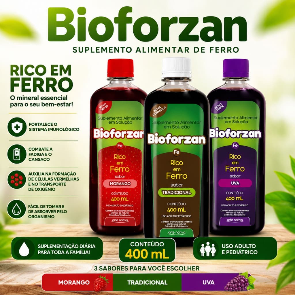 Vitamina Ferro  Bioforzan 400ml Sabores  Suplemento De Ferro