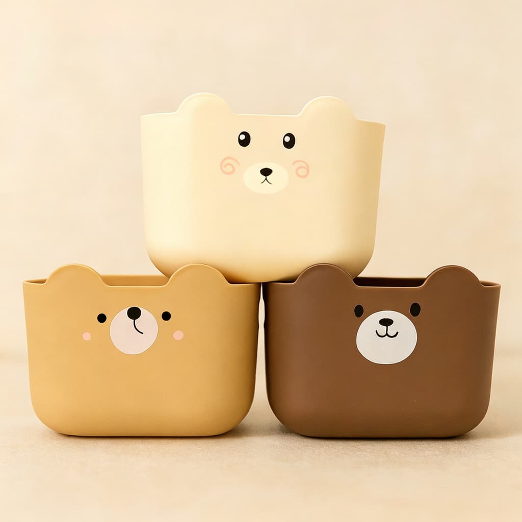 Kit 2 Cestos Organizadores Ursinho Porta Treco Decorativo Mesa Quarto Banheiro