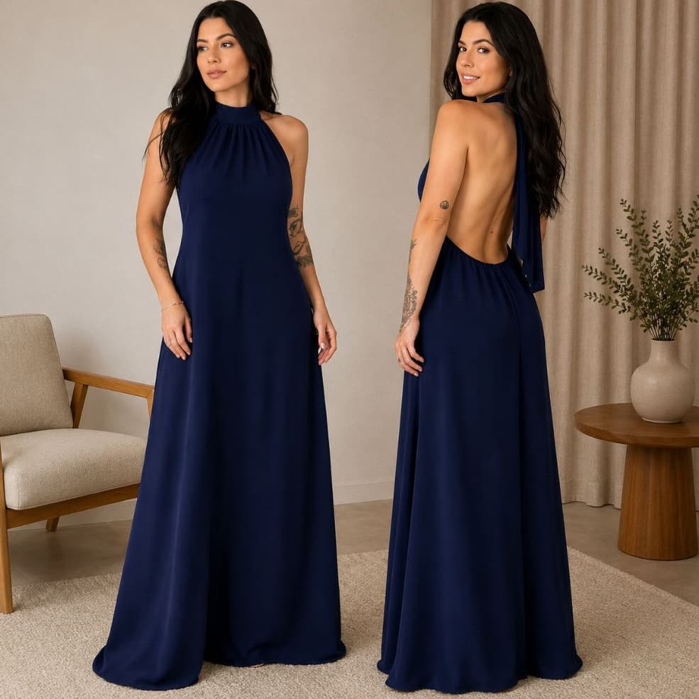 Vestido Longo Feminino Costa Nua Midi Inverno Elegante de Festa Plus Size Praia