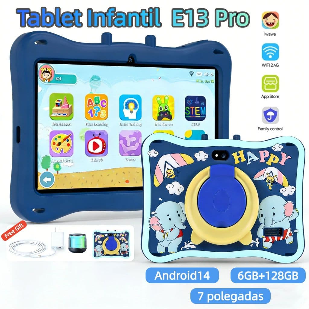 Tablet infantil E13PRO, 7.0 polegadas, 6GB + 128gb de memória android  jogo de aprendizagem tablet para pais e filho