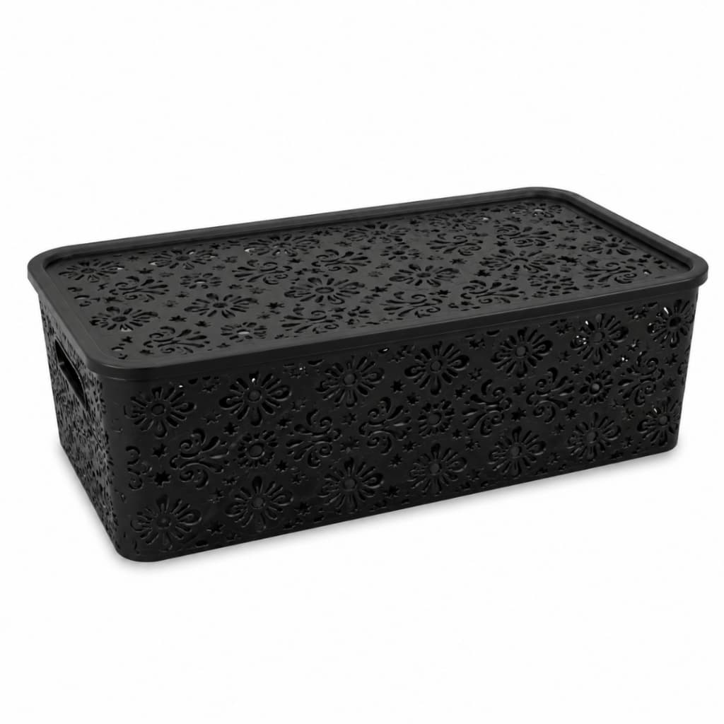 Kit 5 Caixa Organizadora Cesto Oriental Preto 7L Com Tampa Organizador Maquiagem Gaveta Banheiro