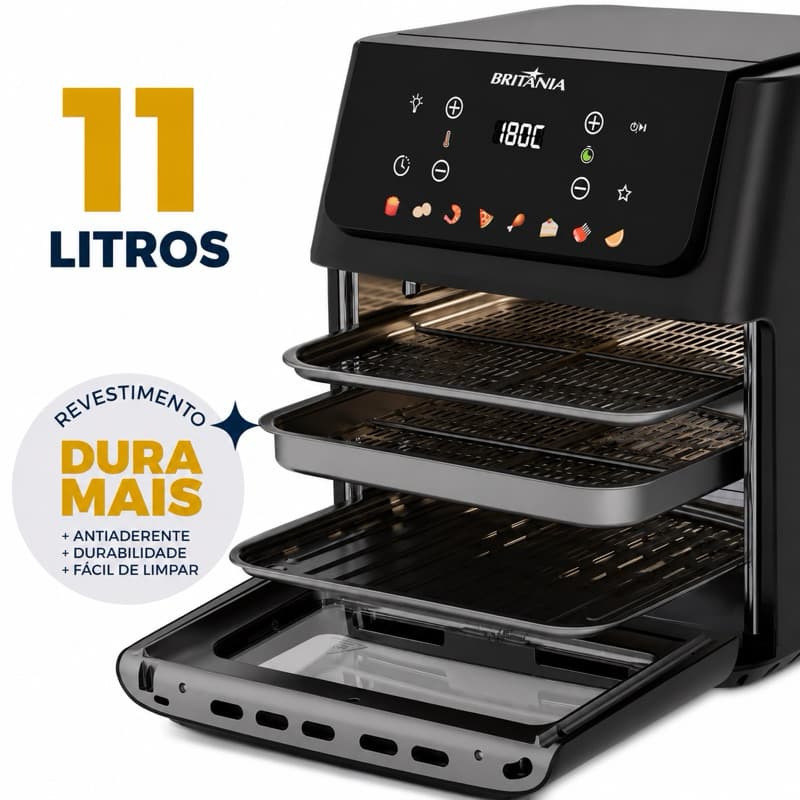 Air Fryer Forno Oven Britânia 11 Litros 127v Digital Visor Glass 1800W