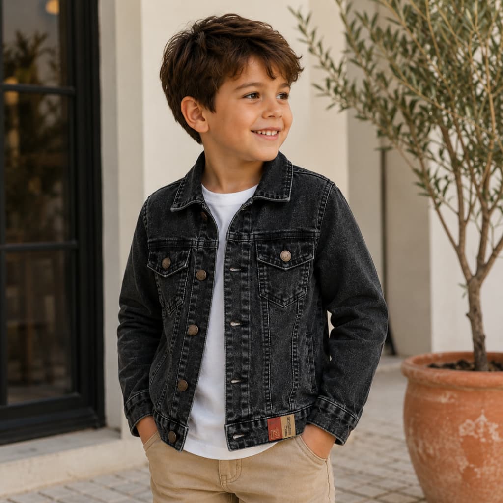 Jaqueta Jeans Infantil Masculina com Elastano Confortável 1 ao 16