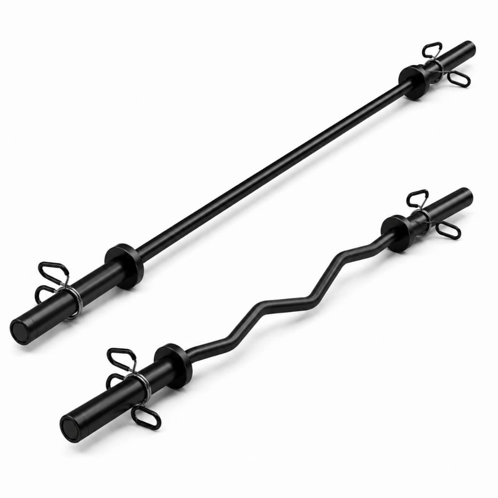 Kit Barra W 1,20 + Barra Reta 1,20 25mm Com Presilhas Musculação Treino Supino