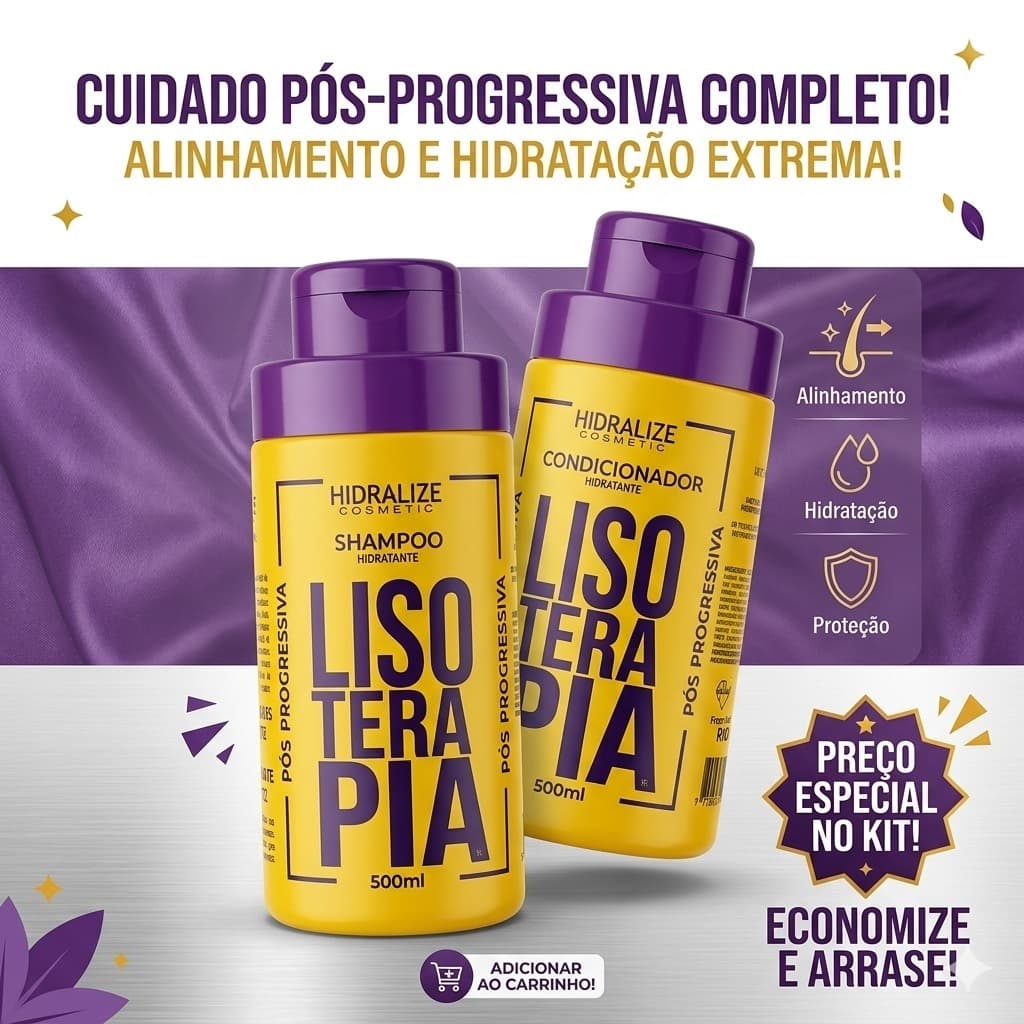 Kit Shampoo 500 ml hidratante purificador + Condicionador Super realinhamento 500ml Lisoterapia