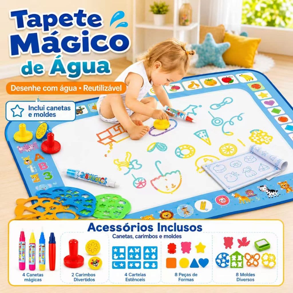 Tapete De Desenho De Água Grande 100x150cm Brinquedo Doodle Placa De Pintura Infantil Com 3 Canetas Mágicas Educativo