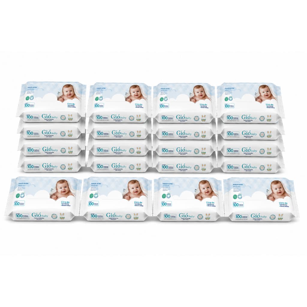 Kit 20 Pacotes Toalhas Umedecidas Gio Baby 100 Folhas 98% Água Lenço Umedecido