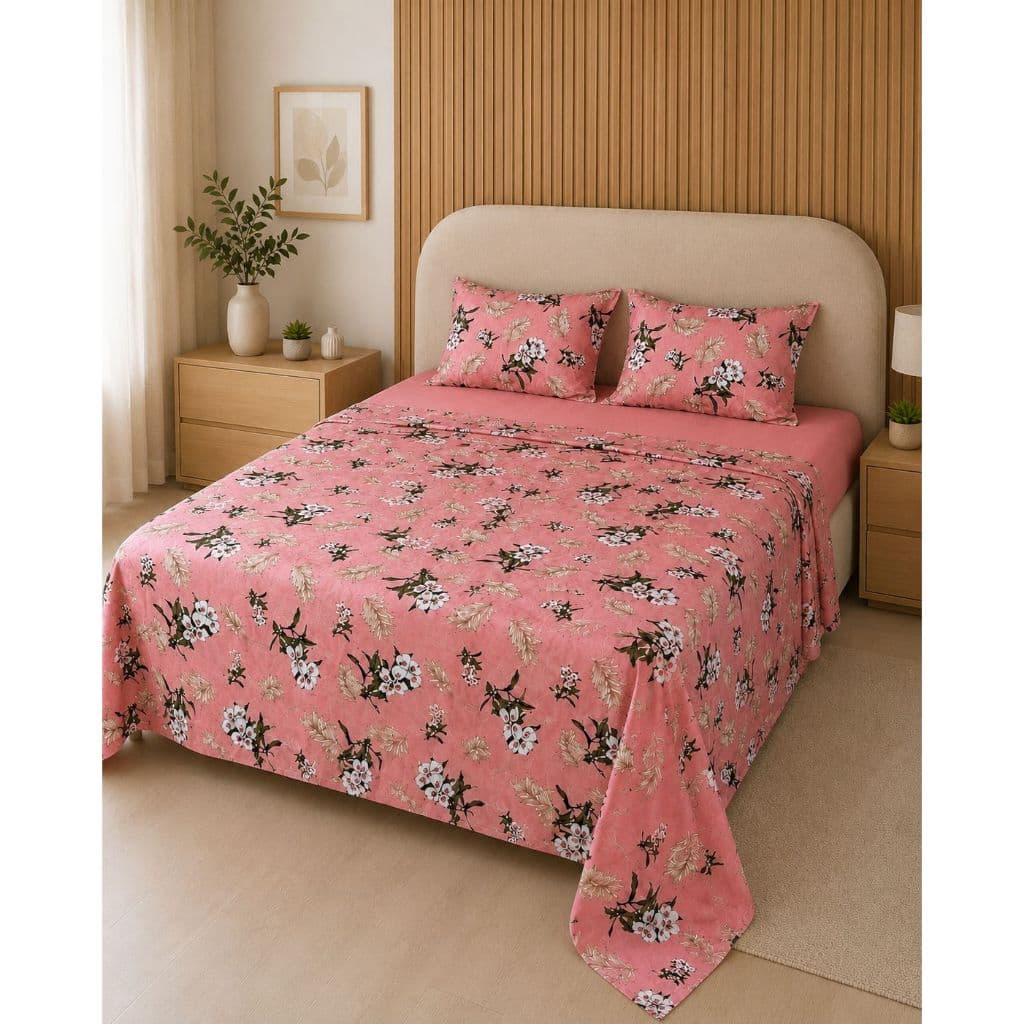 Jogo de Lençol 4 peças Cama Casal Estampado/Liso C/Elástico Micropercal 500 Fios Toque de Algodão