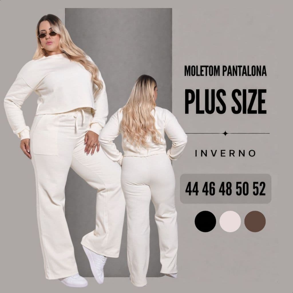 Conjunto Plus Size Feminino Cropped E Calça Moletom 2 Peças Inverno/ Frio Flanelado