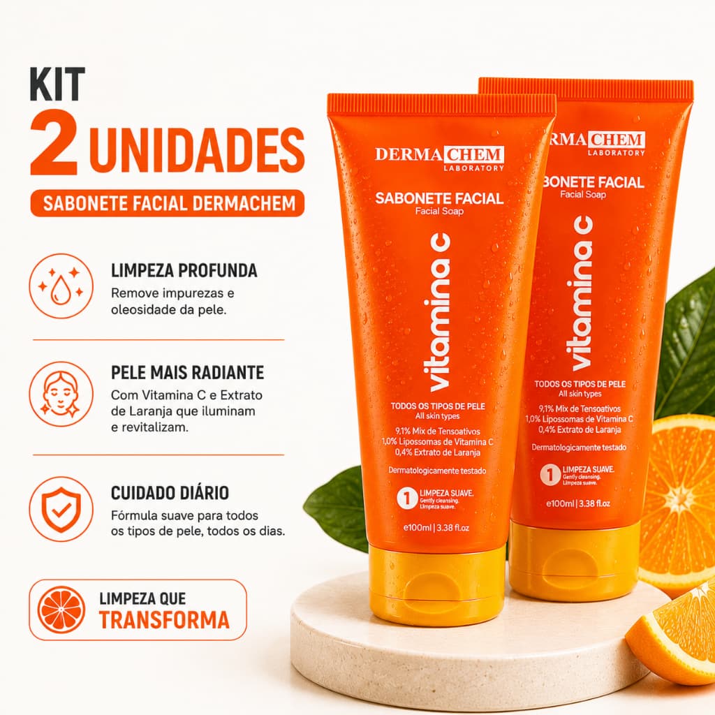 Kit 2 Sabonete Facial Vitamina C Dermachem Anti-Idade Clareador 100ml
