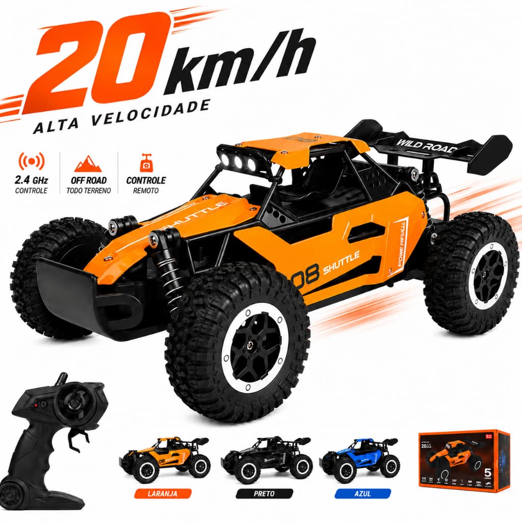 Carrinho de Controle Remoto RC 2.4g Off Road Super Rápido 20km/h Infantil Brinquedo Kizumba