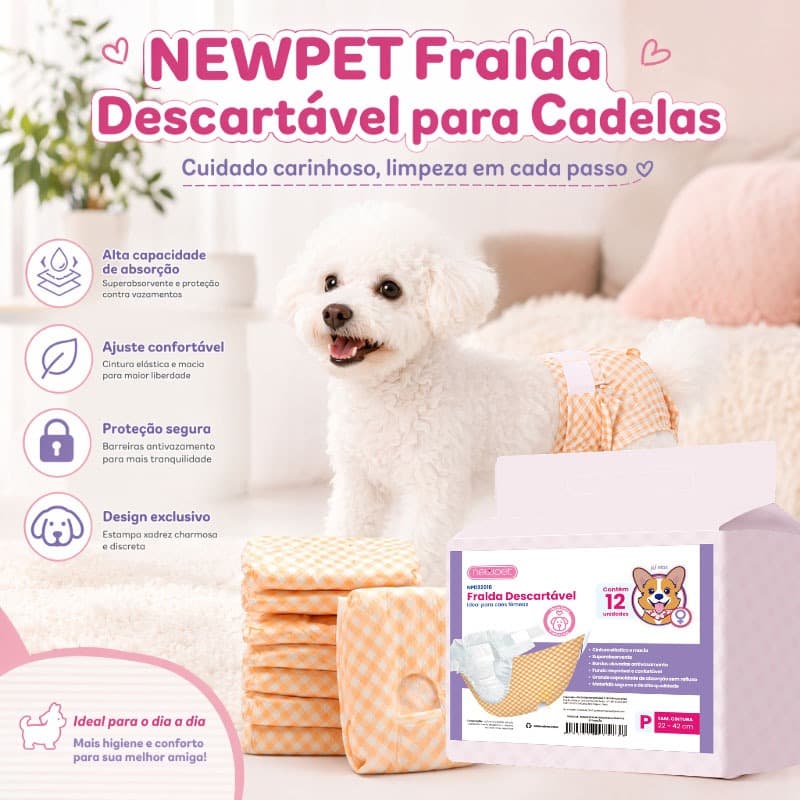 Newpet Fralda Higiênica Descartável Pet para Cachorro Fêmea Dog's Care  P M G - Vários Tamanhos