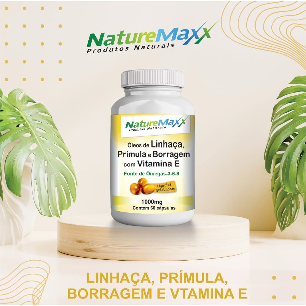 Linhaça Dourada Prímula Borragem Vitamina E Ômegas-3-6-9 ÓleoCaps Softgel 500/1000mg 60/120 Cápsulas - Suplementos
