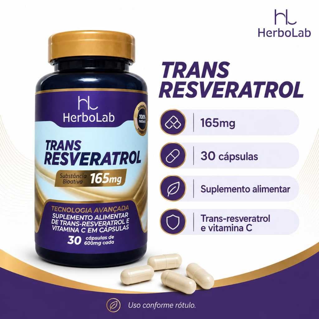 TransResveratrol HerboLab 165mg com Vitamina C 30 Cápsulas 600mg Suplemento Alimentar