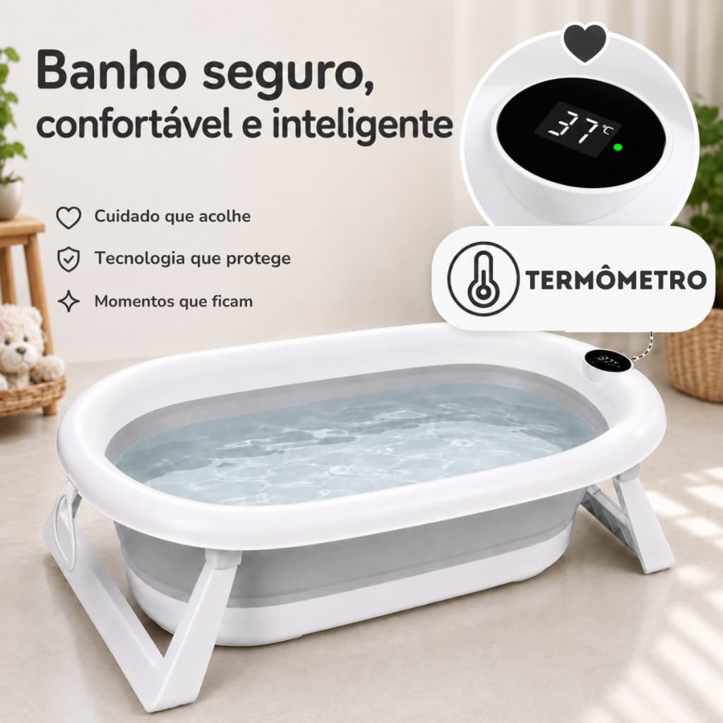 Banheira Banho Do Bebê Infantil Com Medidor De Temperatura Dobrável E Suporte Castela