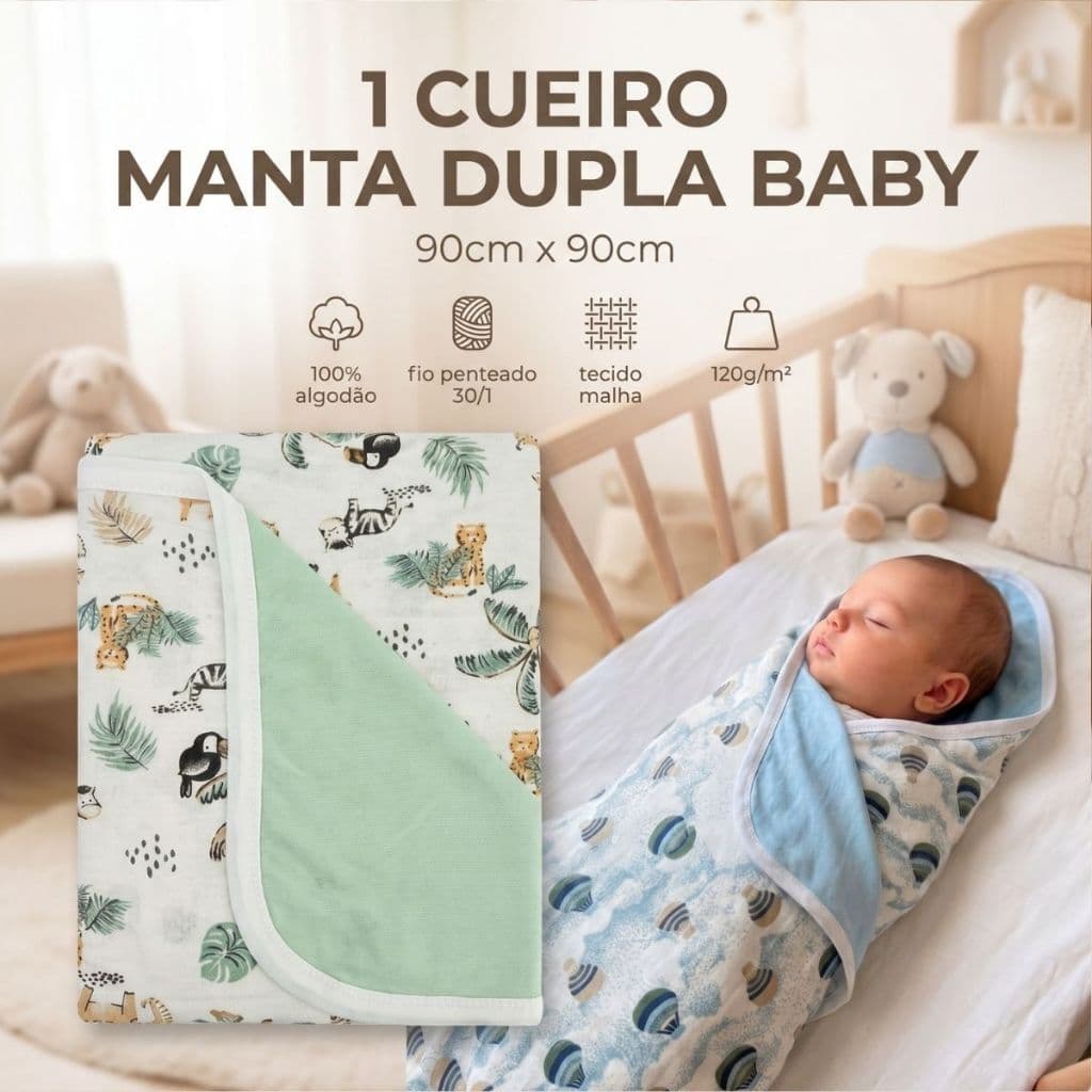Cueiro Estampado Manta Bebê Dupla Fase 100% Algodão 90X90cm Menino e Menina