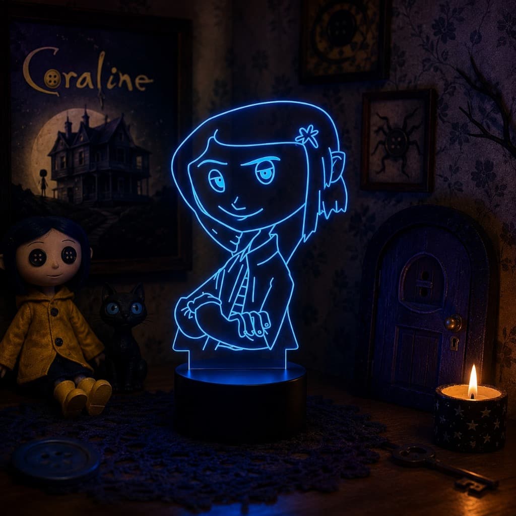 Luminária Led 3d | Coraline | Abajur Presente Criativo Decoração Multicores