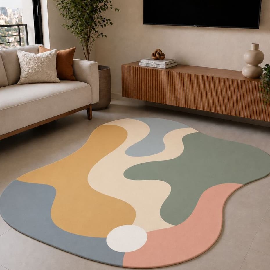 Tapete Orgânico Decorativo 117x67cm Antiderrapante para Sala e Quarto 002
