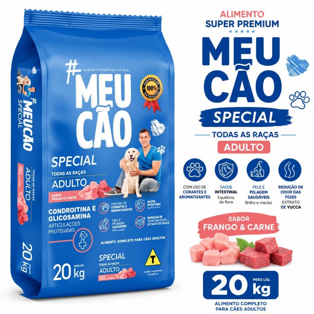 Ração Para Cachorro Adulto 20kg Meu Cão Premium Special Sabor Frango Carne 22% Proteína