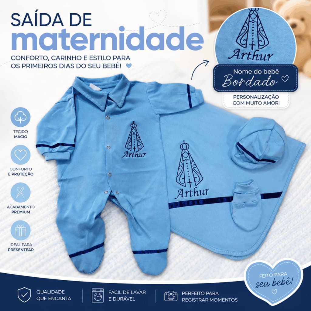 Saída Maternidade Bebê Personalizada Nome Nossa Senhora Menino e Menina Exclusivo