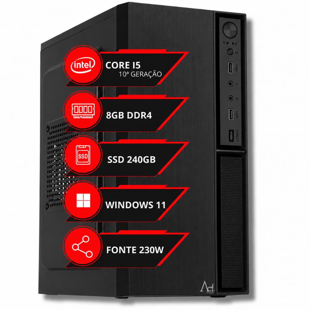 PC Computador Intel Core i5 10ª Geração 8GB RAM SSD 240GB Windows 11 Pro Desktop Completo para Trabalho e Estudos