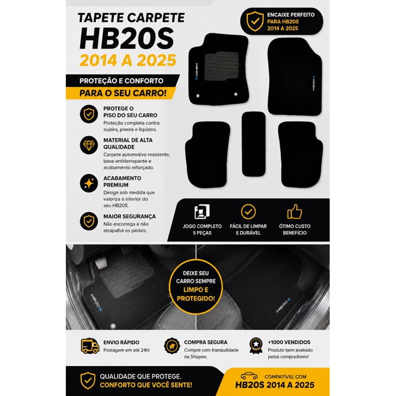 Tapete Carpete Automotivo para HB20S