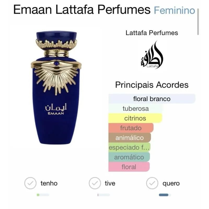 Perfume Emaan Lattafa 100ml | Mini Feminino Floral Chypre | Importado e Elegante | Alta Fixação