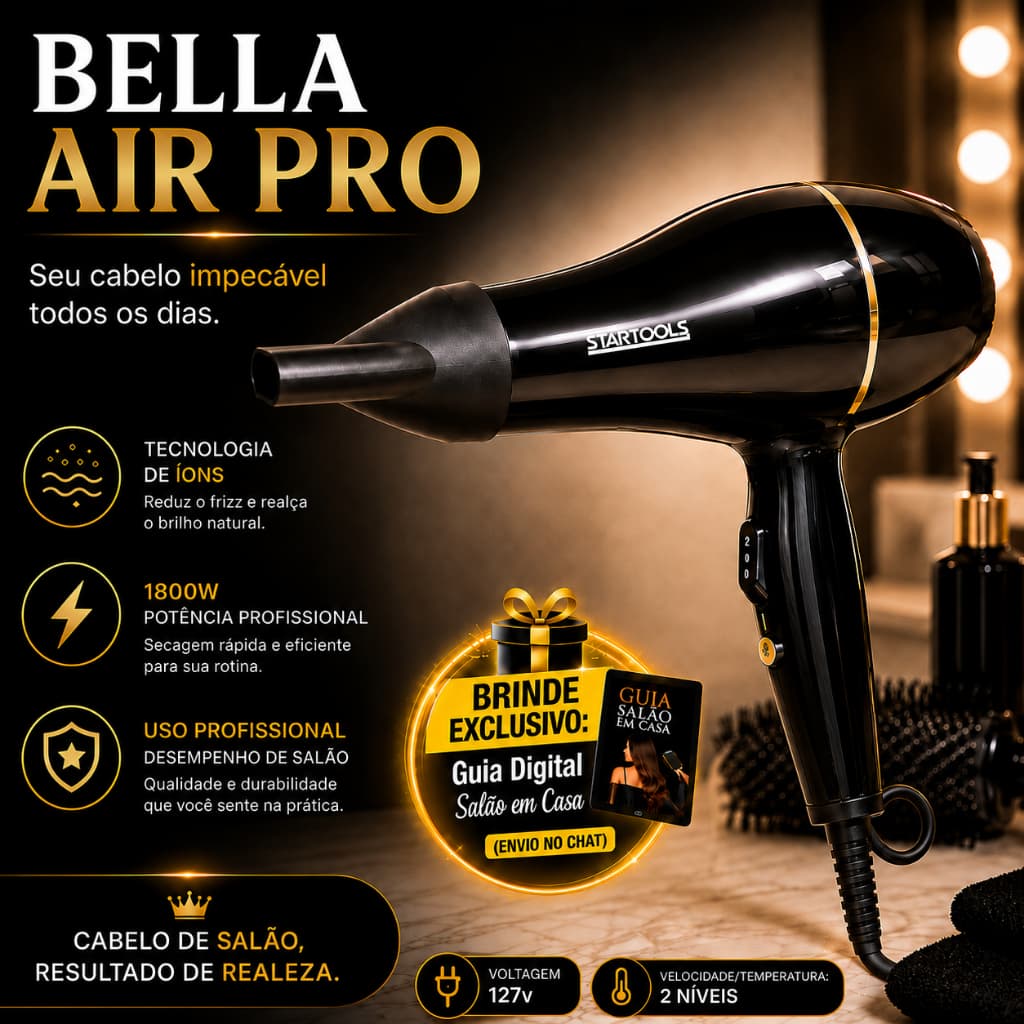 Secador de Cabelo Profissional 1800W Tecnologia de Íons Alta Potência 127V Secagem Rápida Preto