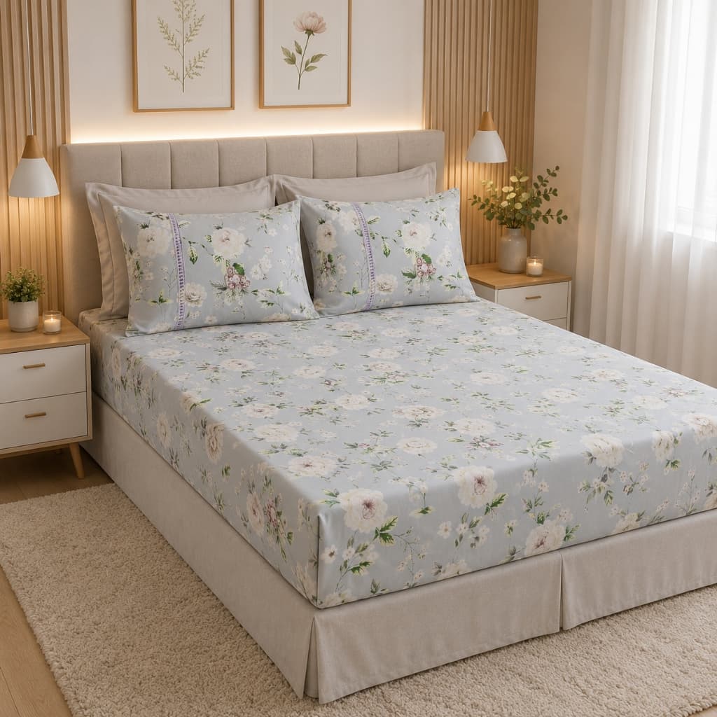 Jogo de Cama 400 Fios Estampado Solteiro, Casal Padrão e Queen Roupa de Cama Lençol CElástico Macio e Aveludado
