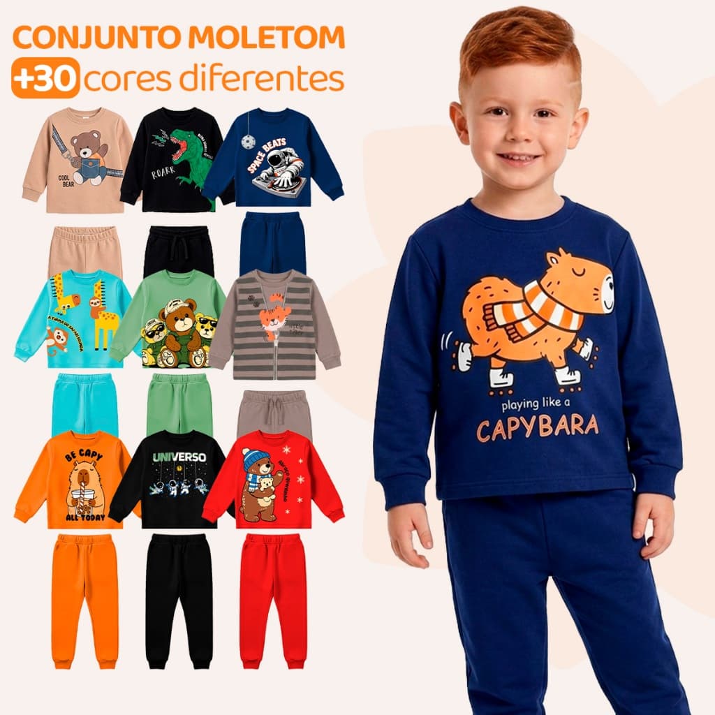 Kit Sortido 8 Peças de Roupas Masculino Infantil Inverno – 4 blusas casacos + 4 calças de 1 ao 10