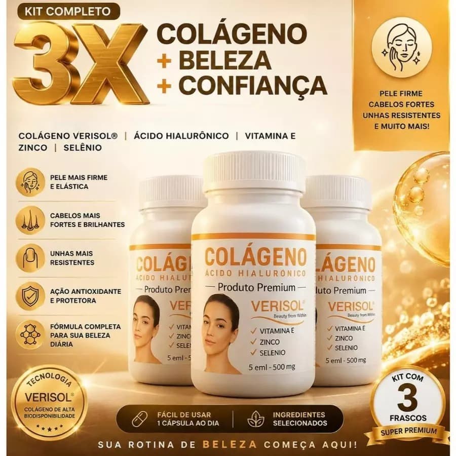 Kit 3 Colágeno Hidrolisado Verisol Premium Original com Vitamina E - 180 Cápsulas - Arkad Suplementos - Envio Rápido