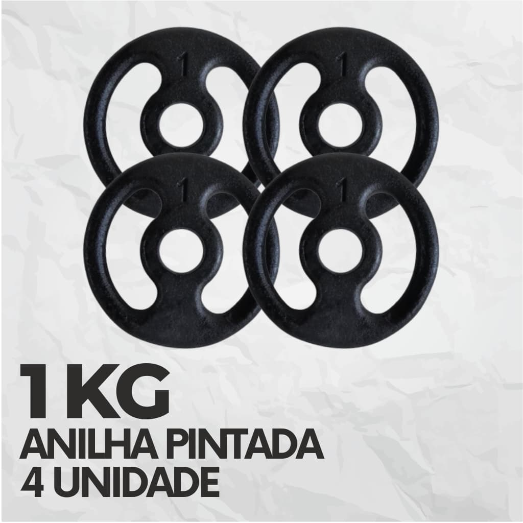Kit 4 Anilhas Pintadas 1KG Peso de Academia Para Barra Musculação Treino em Casa
