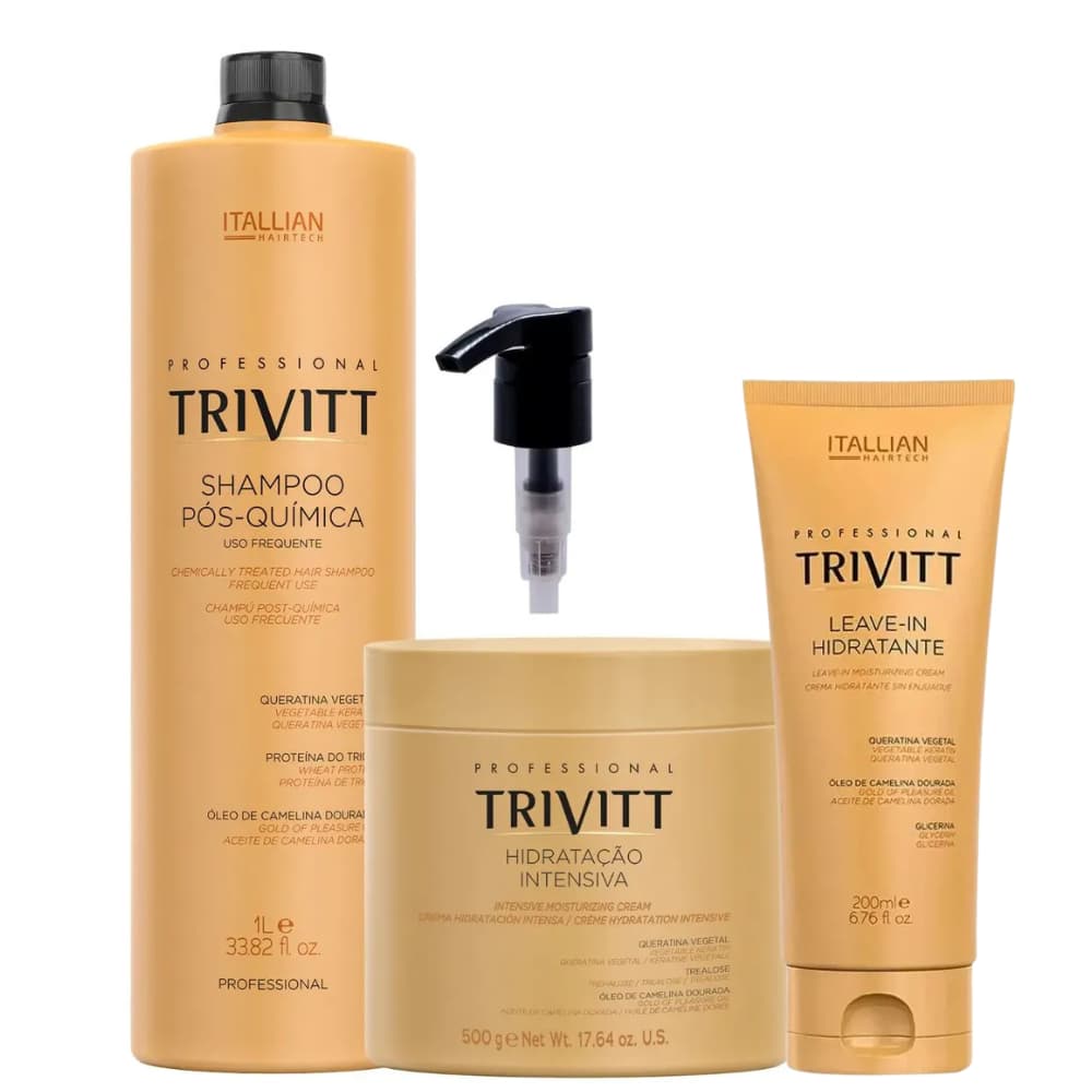 Kit Trivitt Shampoo 1L + Máscara 500g + Leave-in Hidratante 200ml Pós-Química Itallian Salão