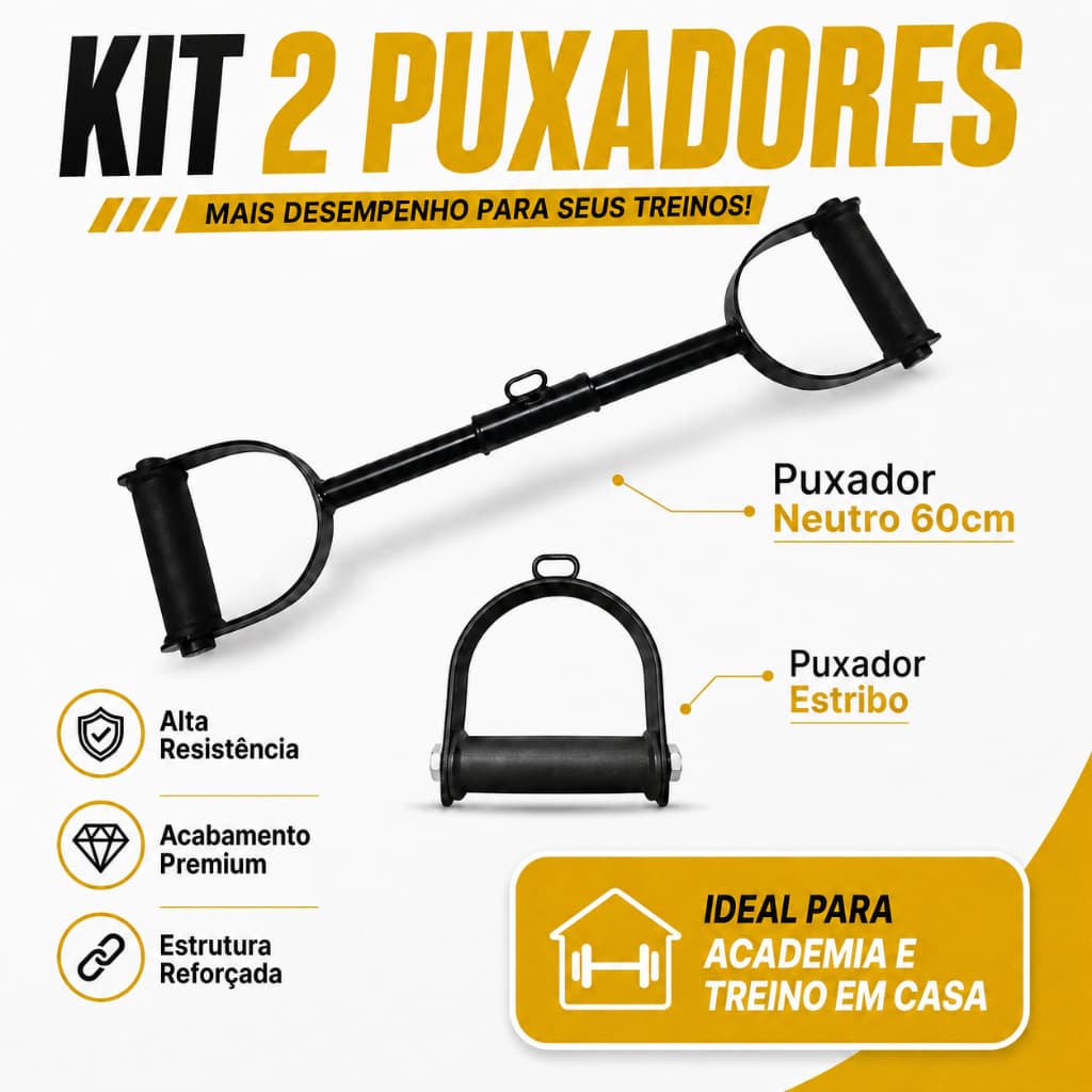 Kit Puxadores Barra Romana Neutro 60cm Estribo Crossover Musculação Academia Fitness Treino Gym