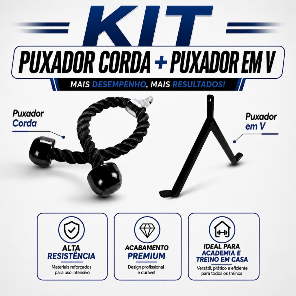 Kit 2 Puxadores Corda Tríceps Puxador V Bíceps Academia Barra Musculação Treino Fitness Estação