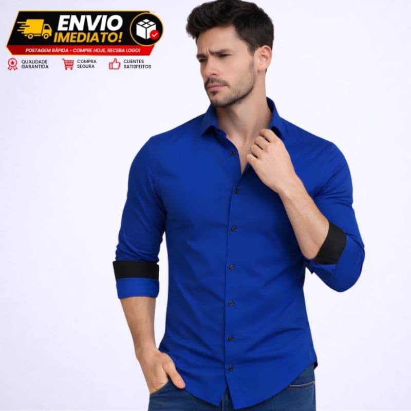 Camisa Social Masculina Manga Longa Elegante Não Amassa Fácil