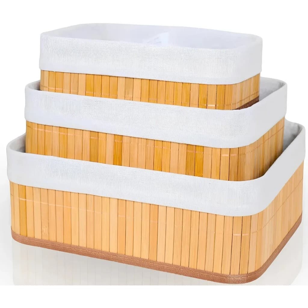 Kit 3 Cestos Organizadores Bambu Natural Cozinha Casa Banheiro Ambiente Organizador