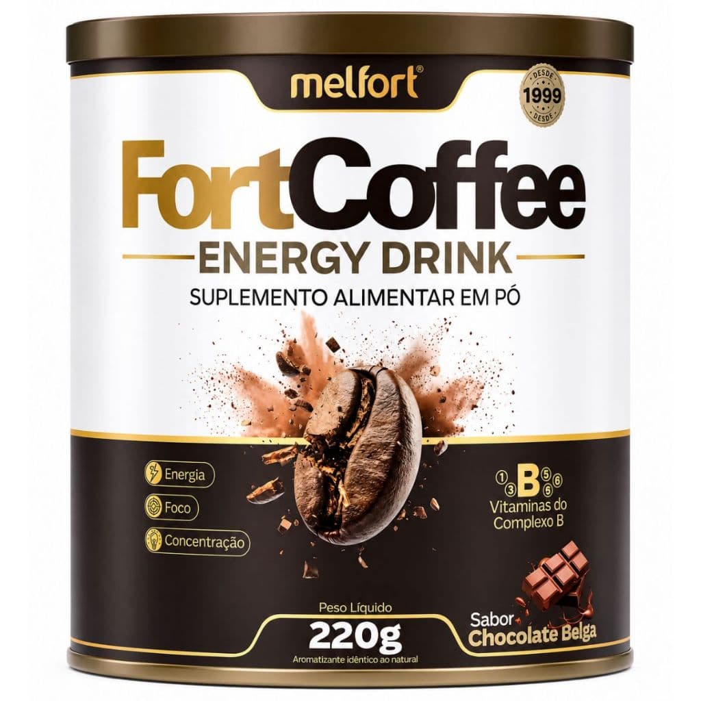 Fort Coffee Energy 220g Sabor Chocolate Belga Café Energético Solúvel - Café Conilon o Melhor do Brasil