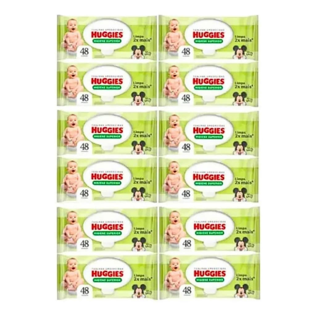 Kit Com 12 Lenços Umedecidos Huggies Higiene Superior 48un Cada
