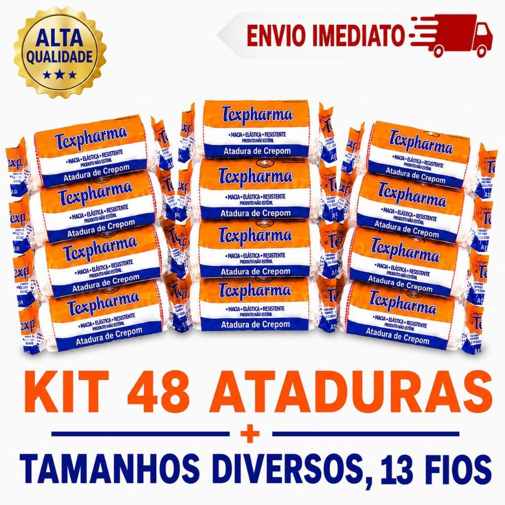 Kit 48 Rolos Atadura Crepom 13 Fios Alta Qualidade Tamanhos Diversos Texpharma